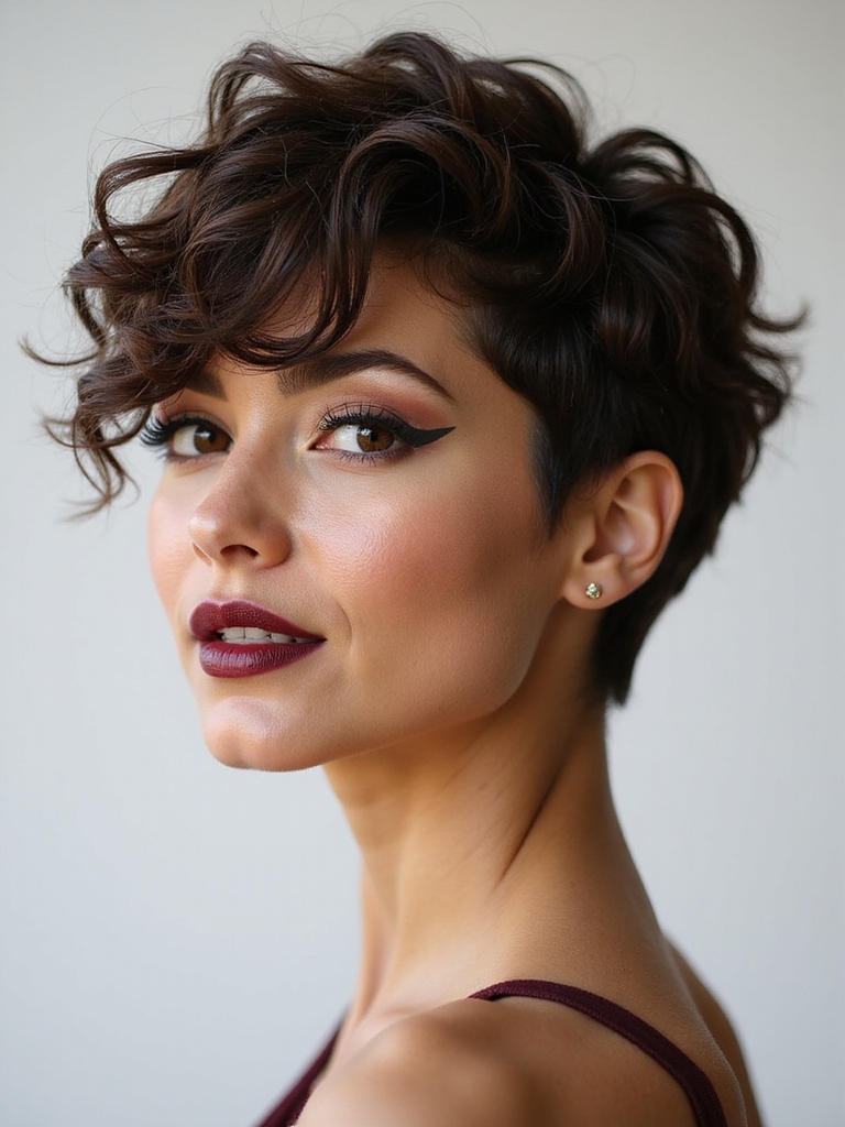 asymmetrical curly pixie fringe