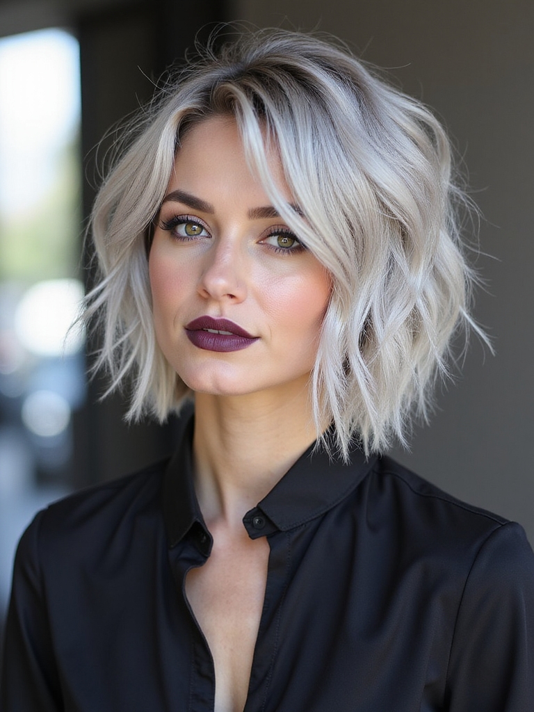 asymmetrical feathered choppy bob