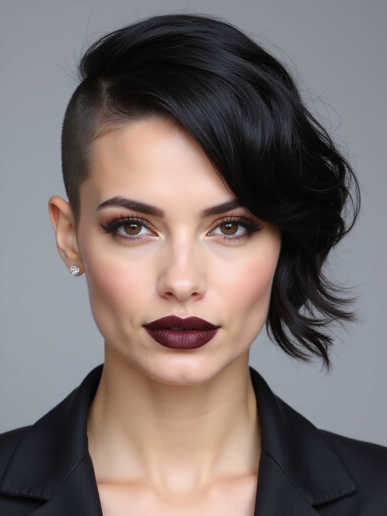 An asymmetrical pixie with a shaved side