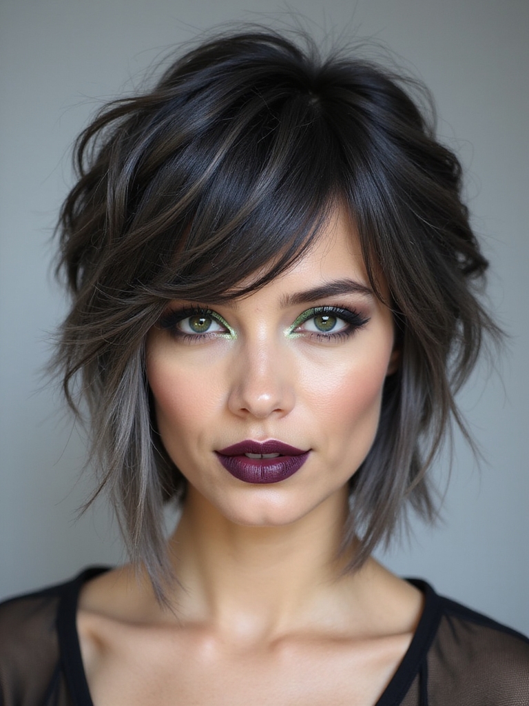asymmetrical shaggy textured bob