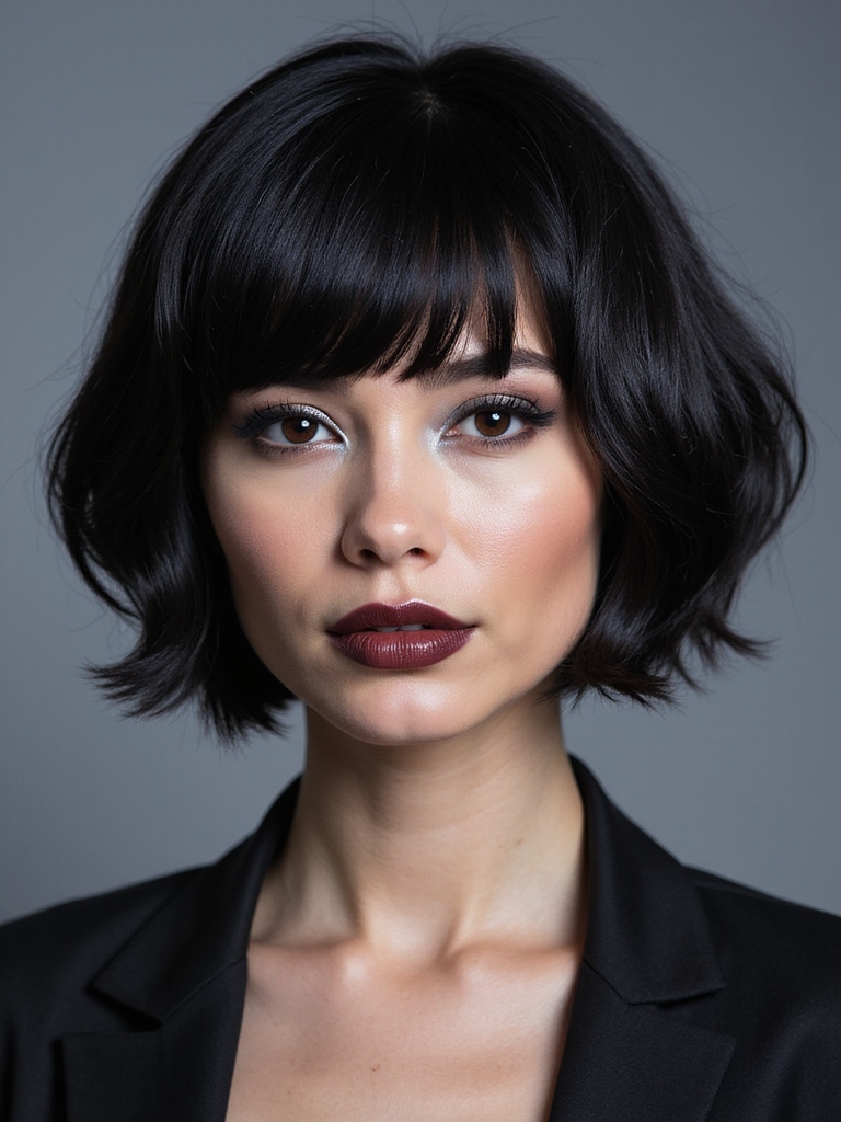 Asymmetrical short bangs cut on a diagonal