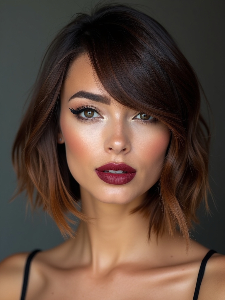asymmetrical side parted medium bob