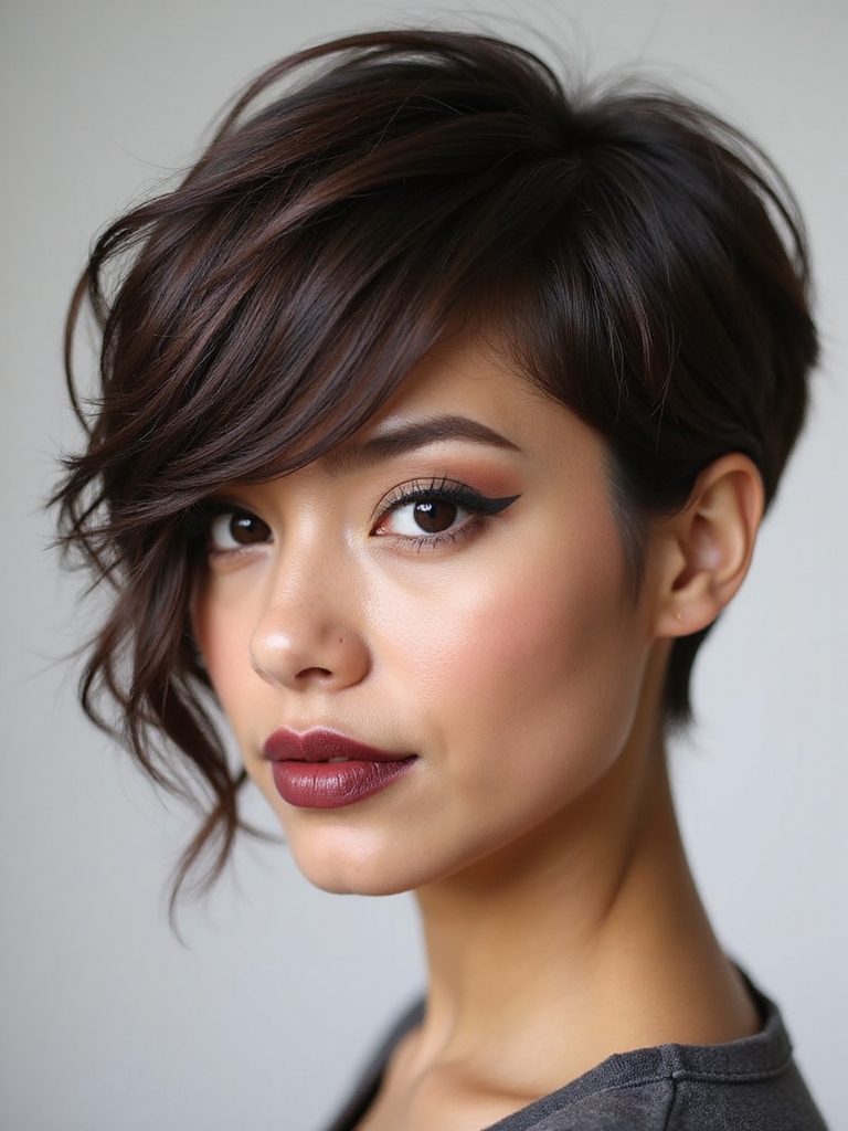 asymmetrical swept face framing