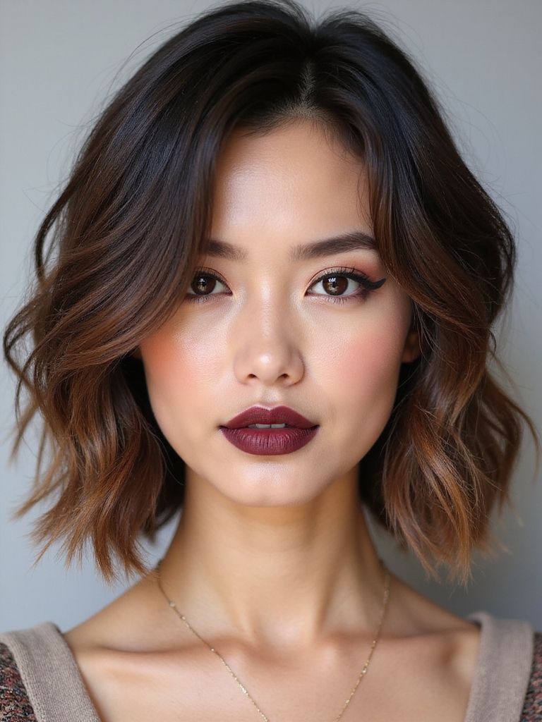 An asymmetrical layered lob cut longer on one side