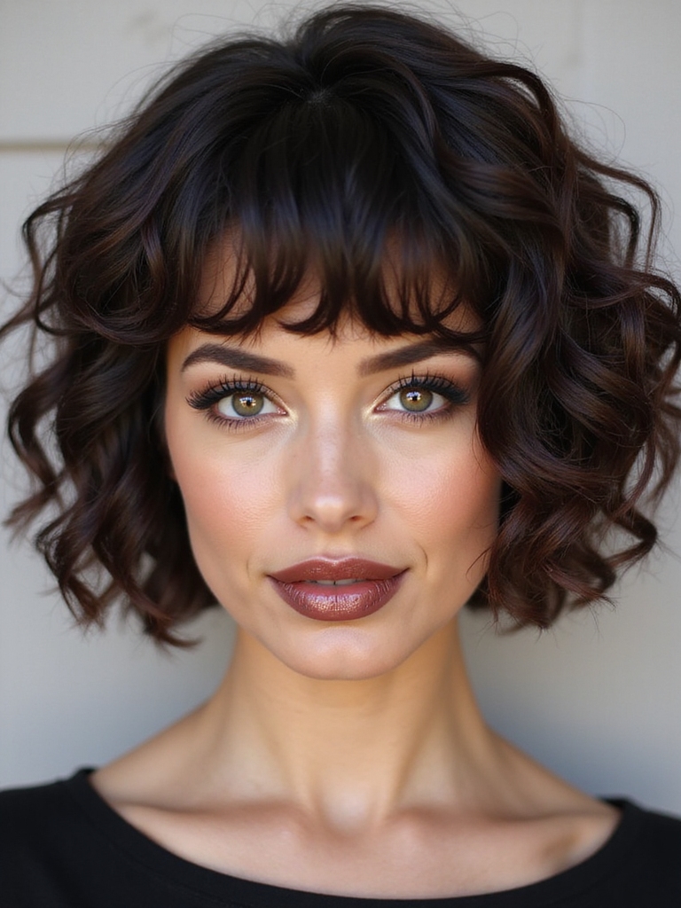Asymmetrical curly bob