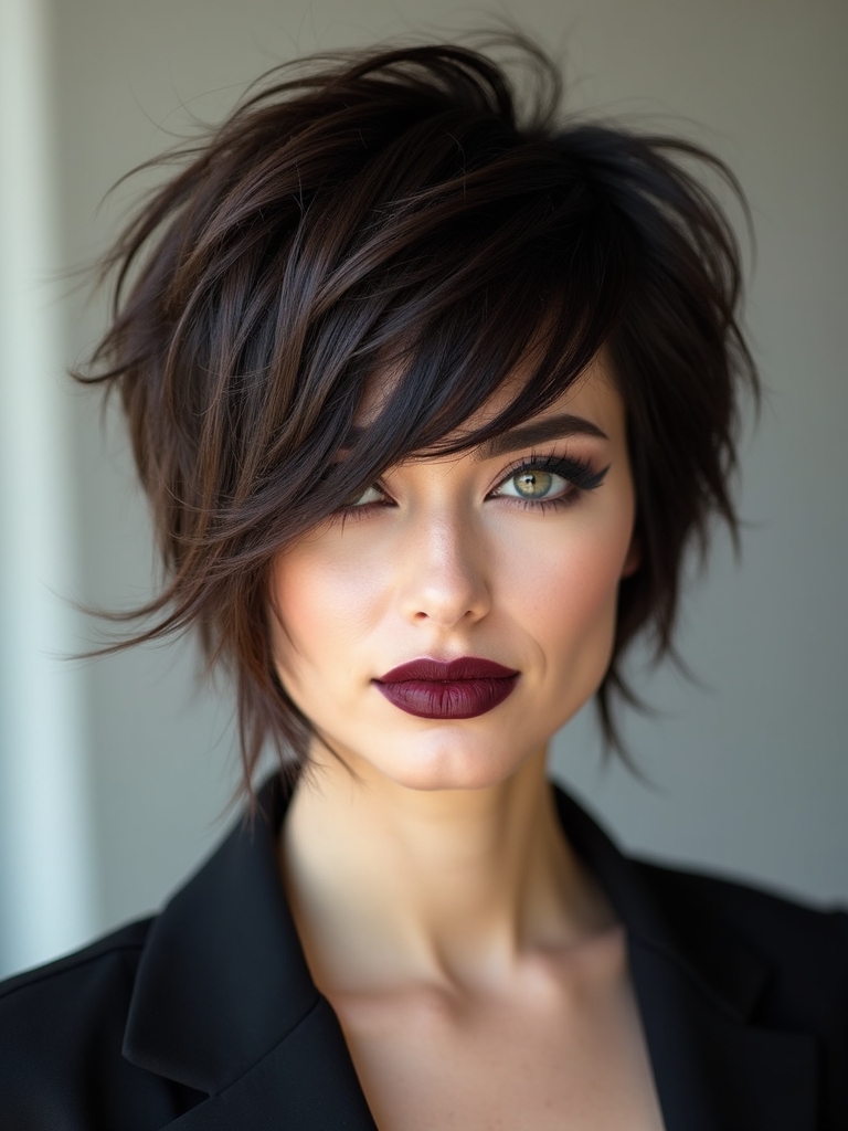asymmetrical wolf cut with bangs