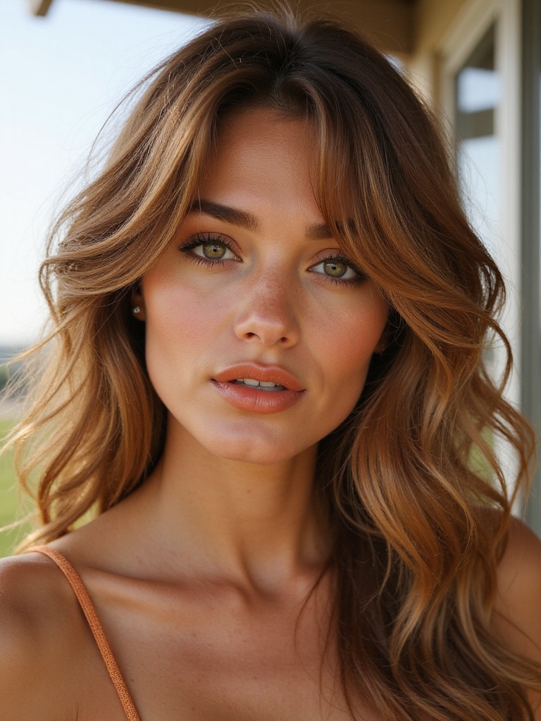 Beachy waves with piecey wispy bang texture