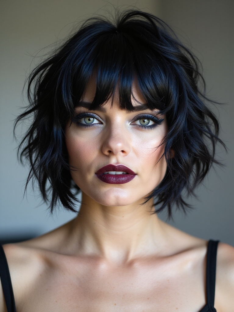 blunt baby bangs messy shag