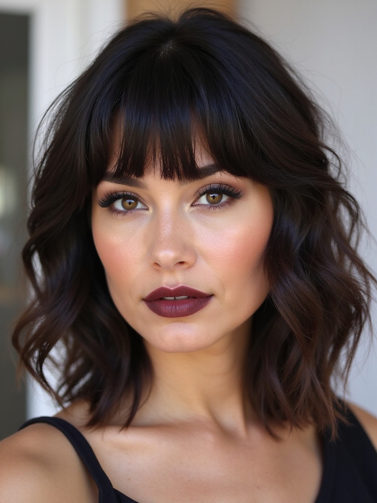 blunt bangs tousled mid lengths