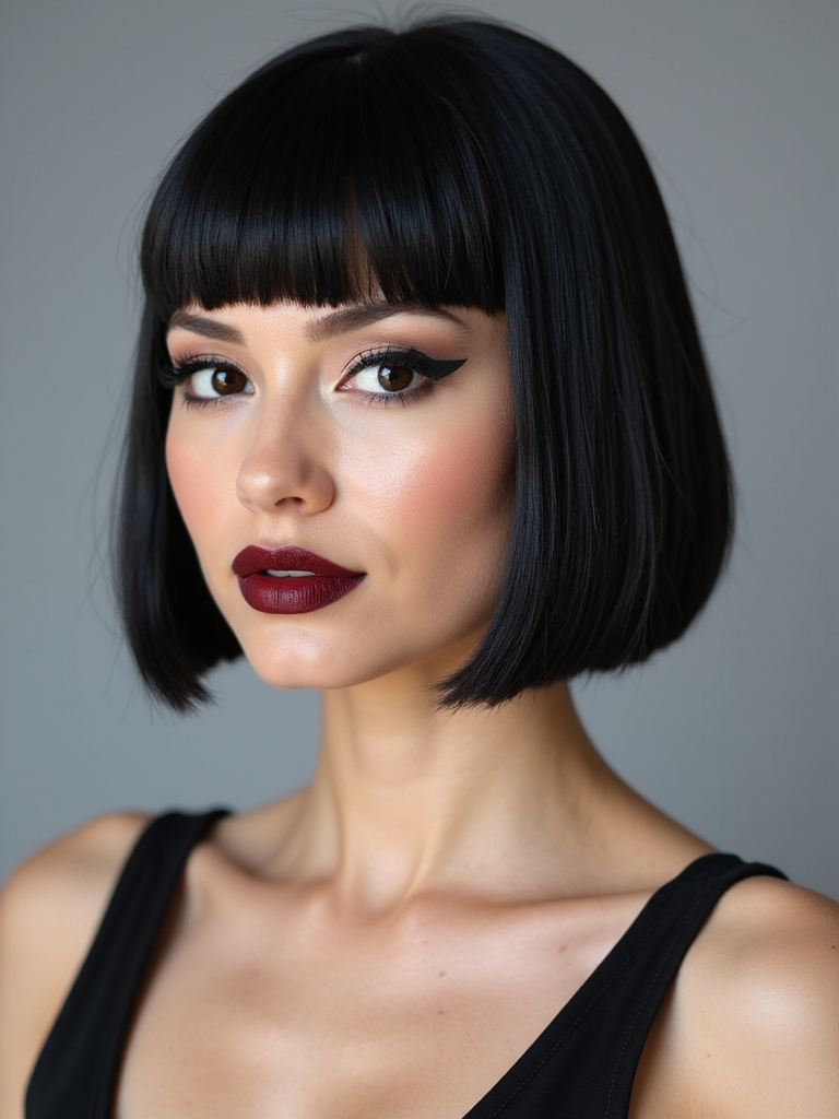 blunt eyebrow grazing microbangs frame