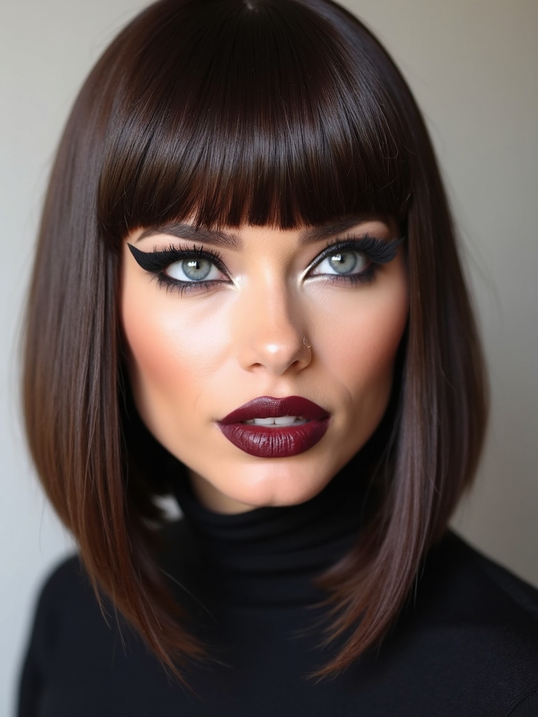 blunt fringe sleek lob