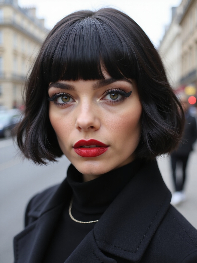 Blunt micro-bob baby bangs
