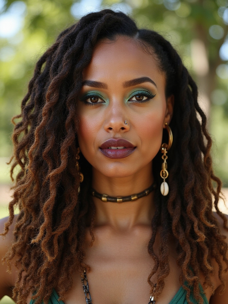 Bohemian locs adorned with beads and cowrie shells