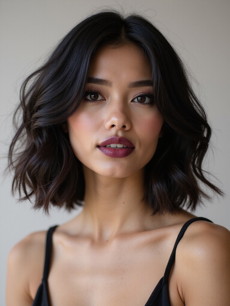 A knotless bob with boho curls on the ends