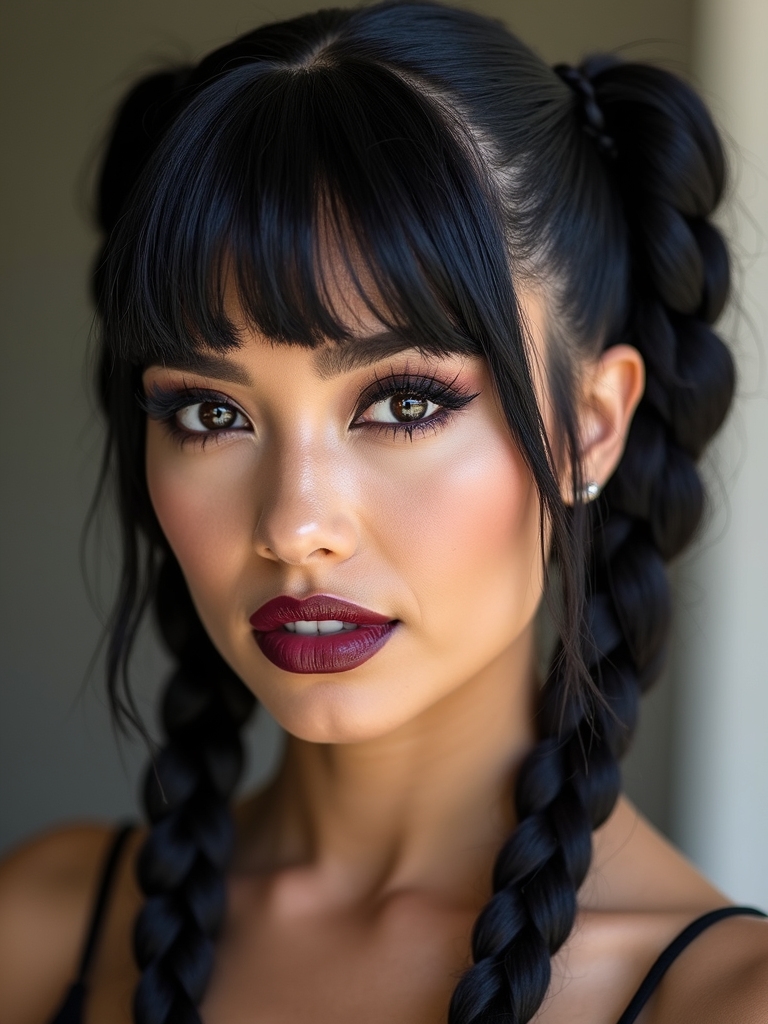 braided pigtails with baby bangs