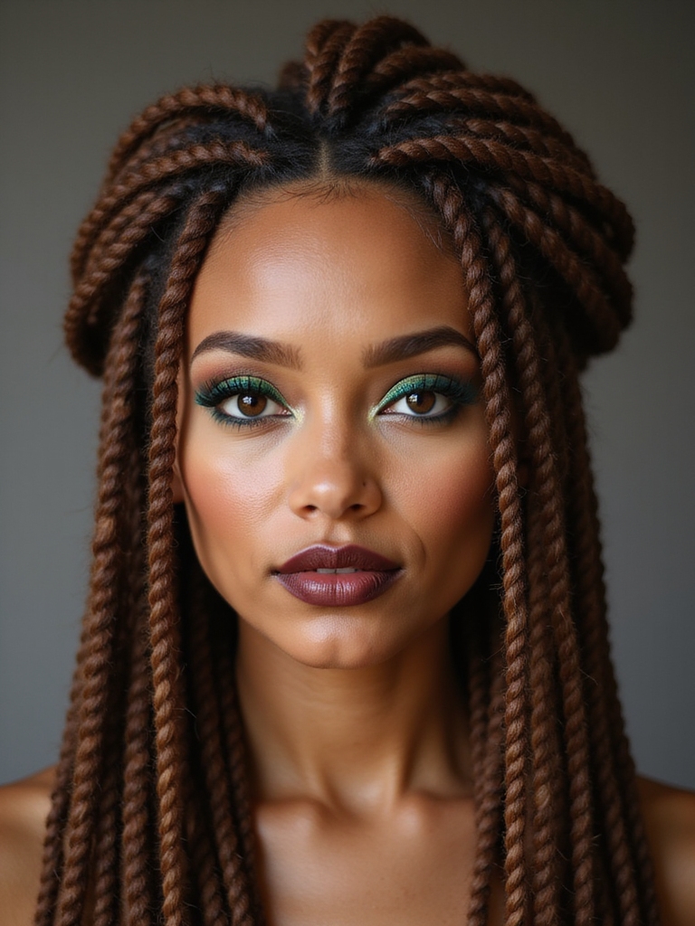 locs braided and twisted together into a combined style showing textural dimension