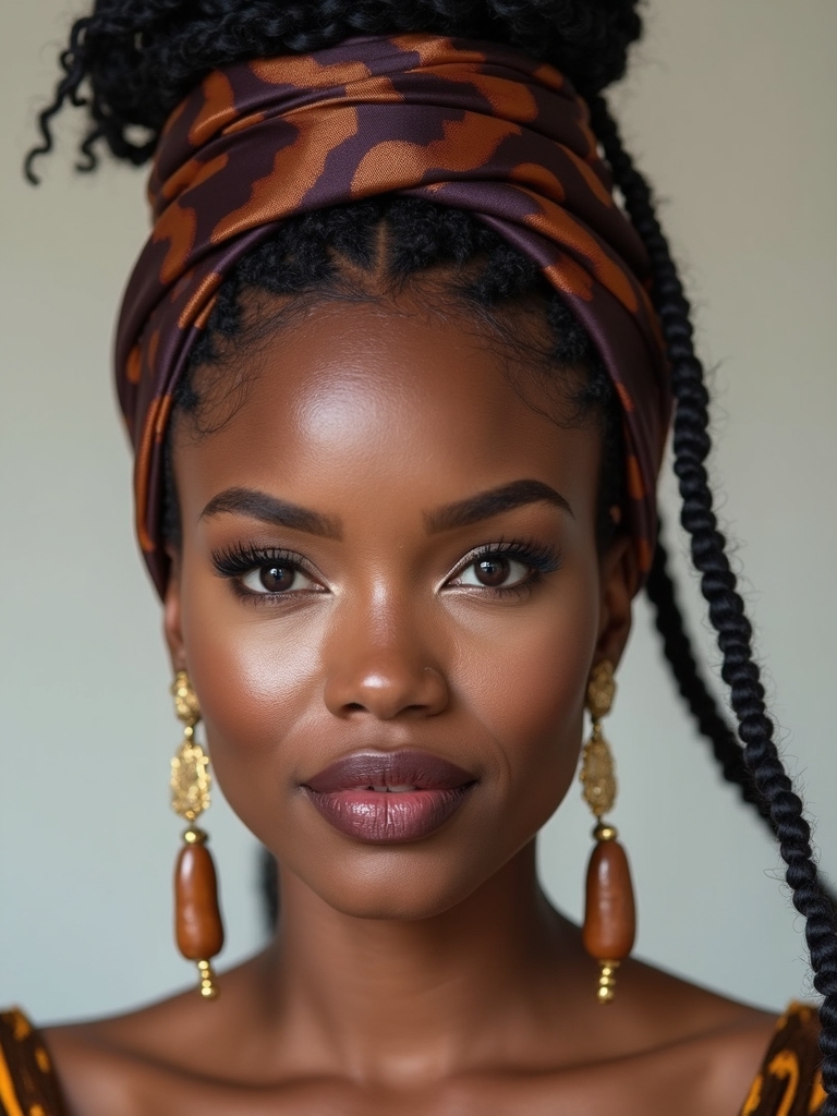 loc bun decorated with scarves beads and metallic cuffs as accents