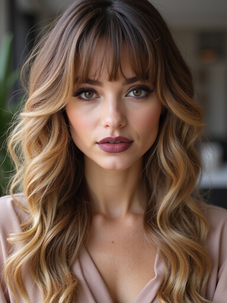 Butterfly layers with swoopy curtain bangs