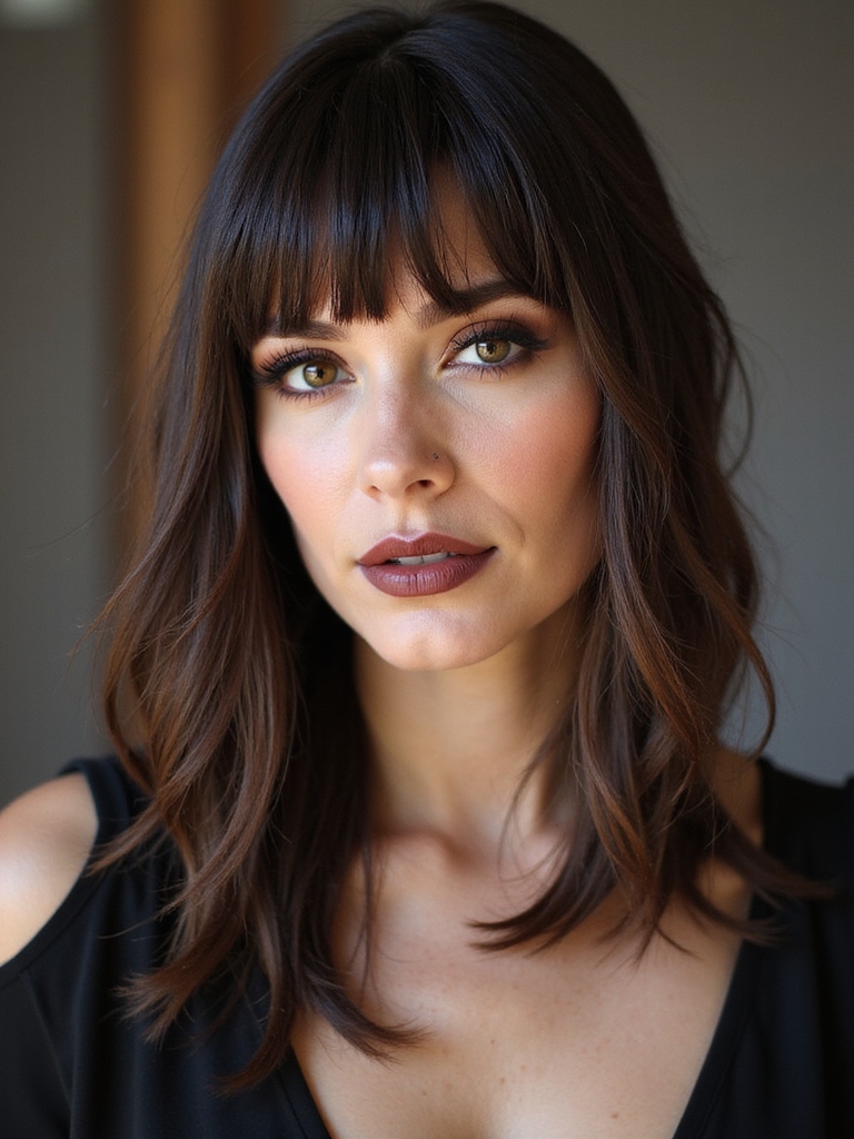 A chic French bob with center-split curtain bangs