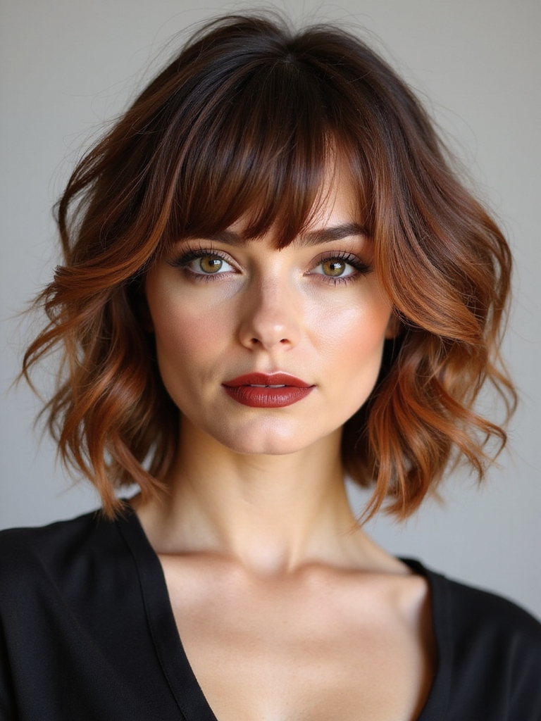 cheek skimming layered curtain bangs