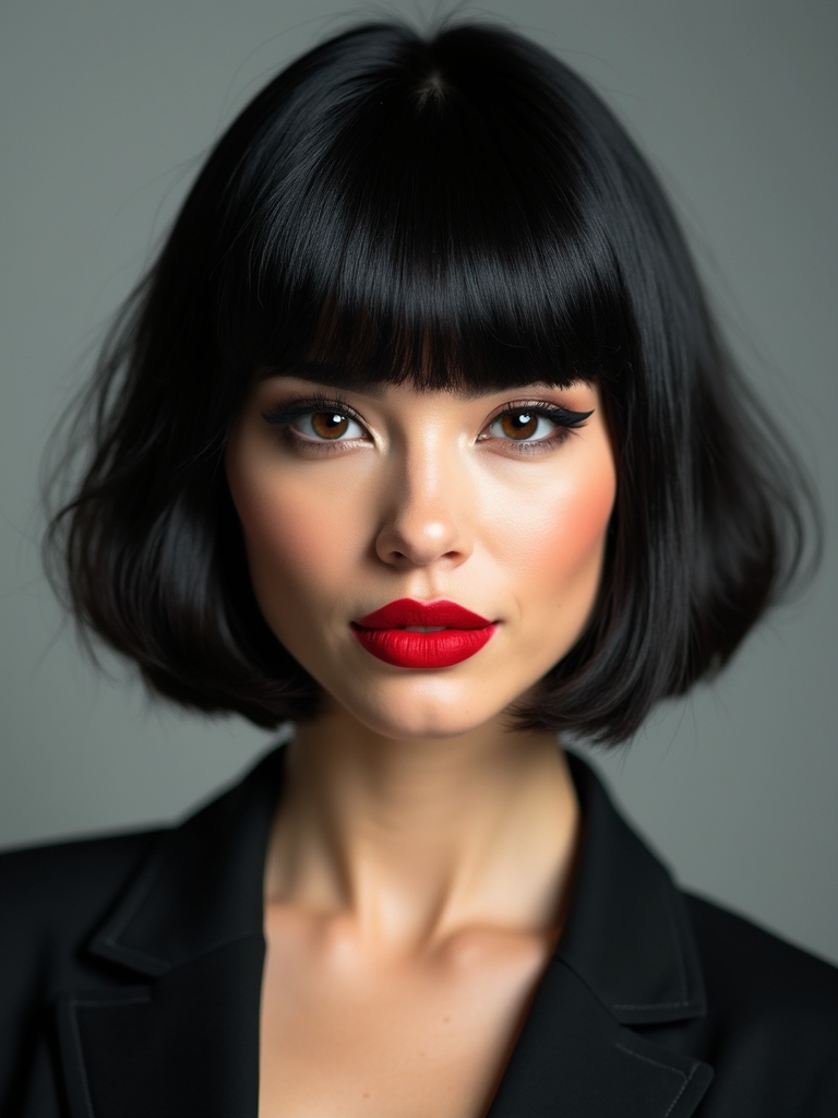 Cheekbone-grazing short curtain bangs with a sweep
