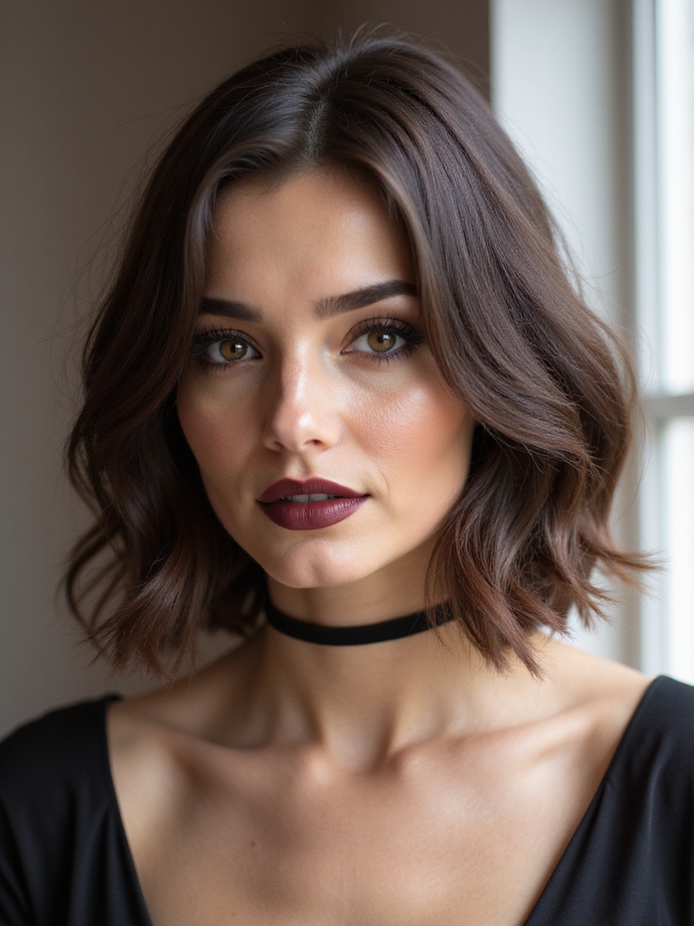 A chin-grazing classic bob with glossy brunette shine