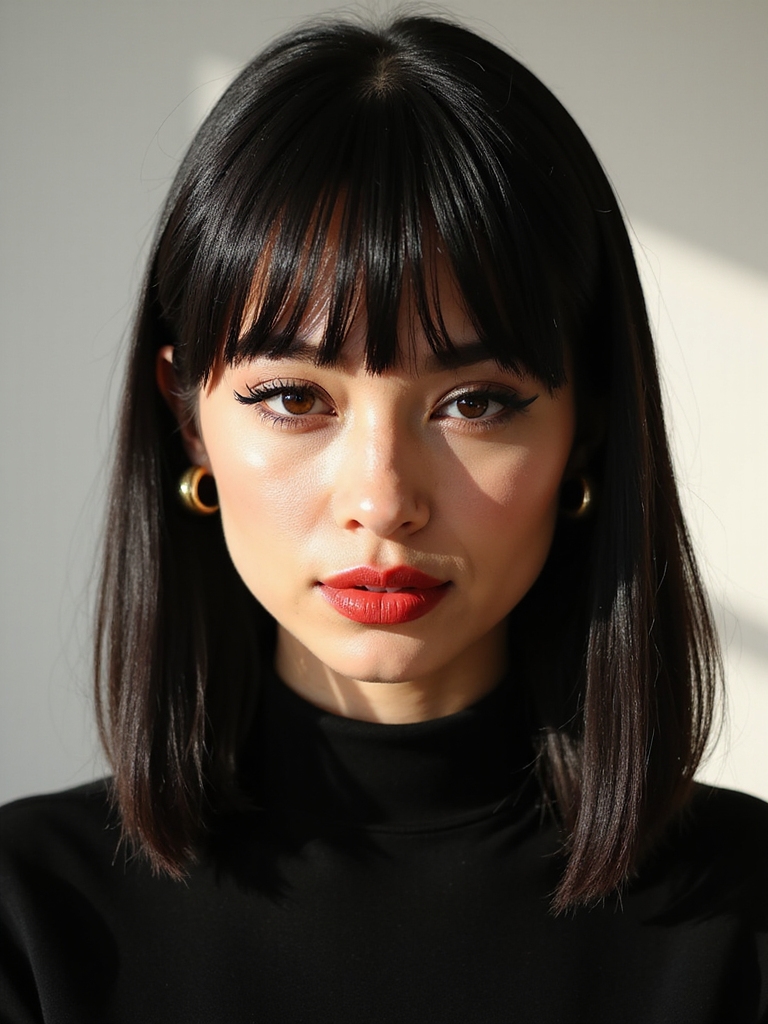 chin grazing minimalist curtain bangs