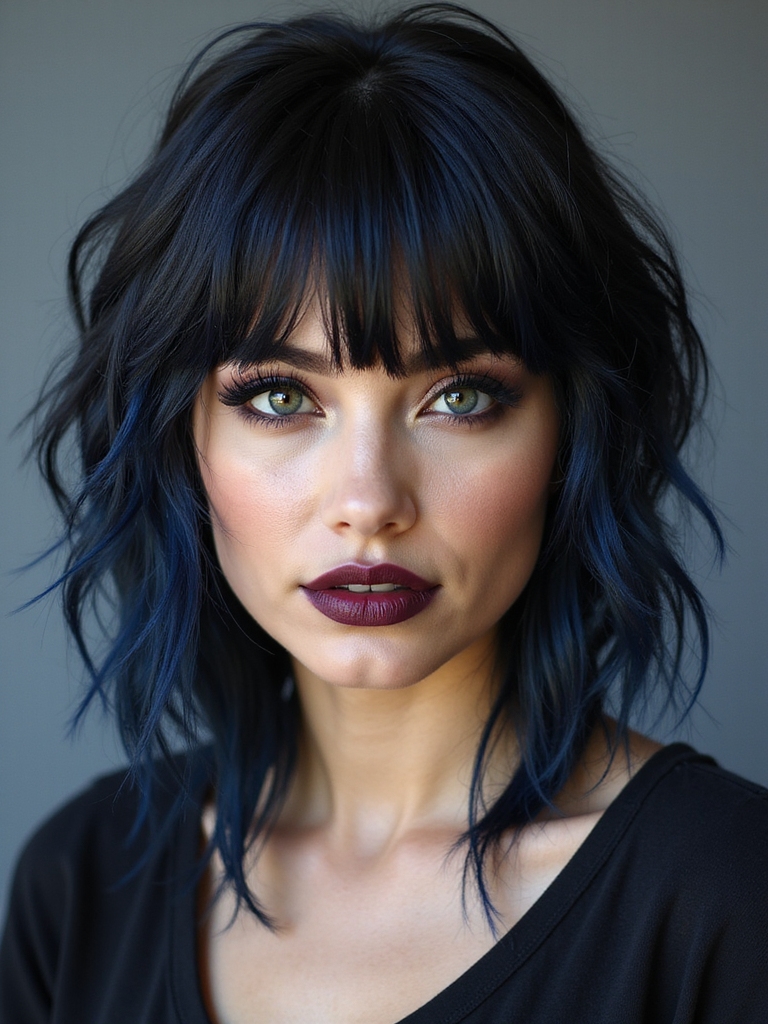 choppy airy textured long bangs