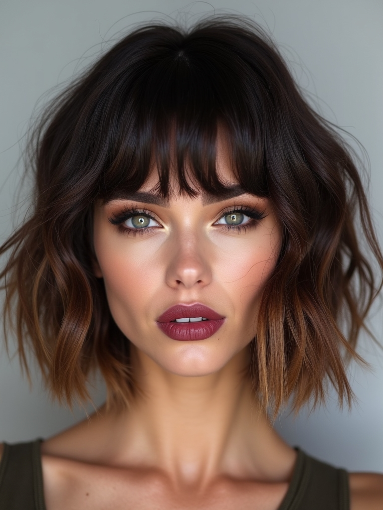 choppy layered hair with micro bangs