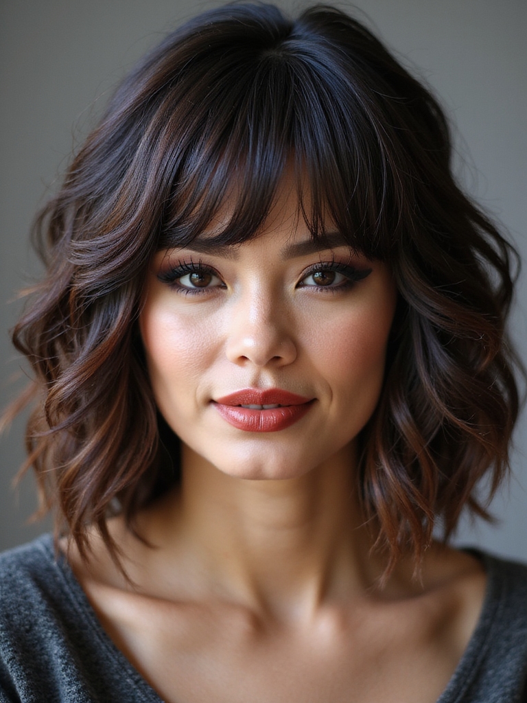 A long bob with choppy layers cut for thick hair