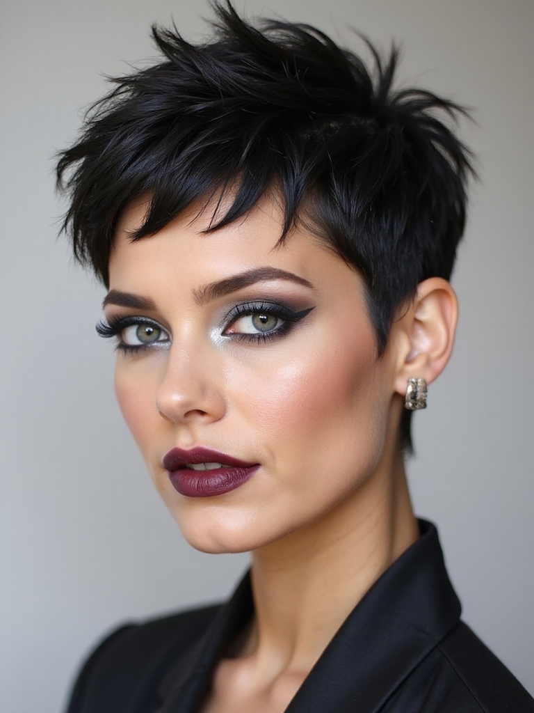 A spiky pixie with choppy spikes and sideburn detailing
