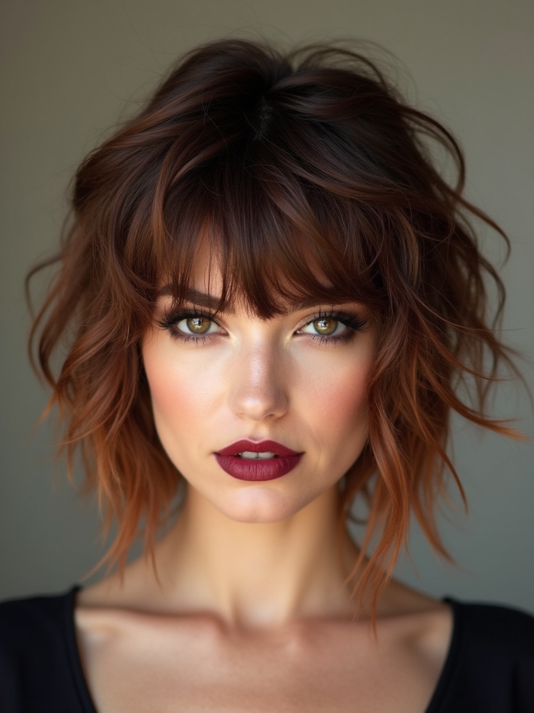 choppy textured bangs shaggy layers