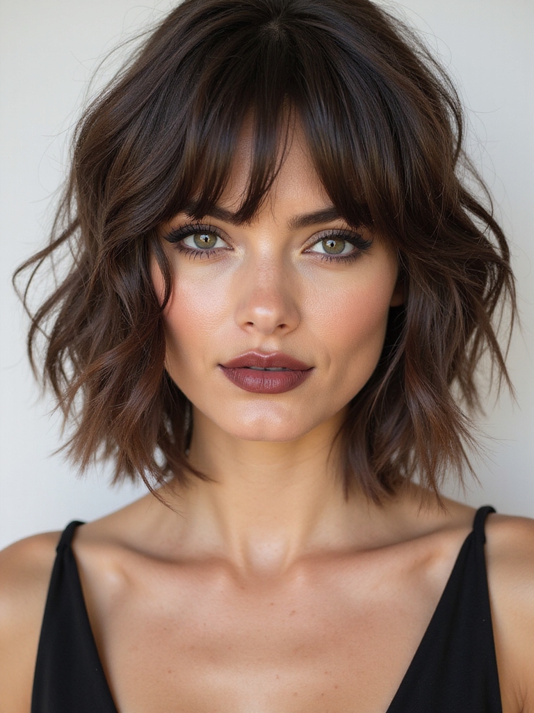 A modern shaggy messy bob with choppy layers