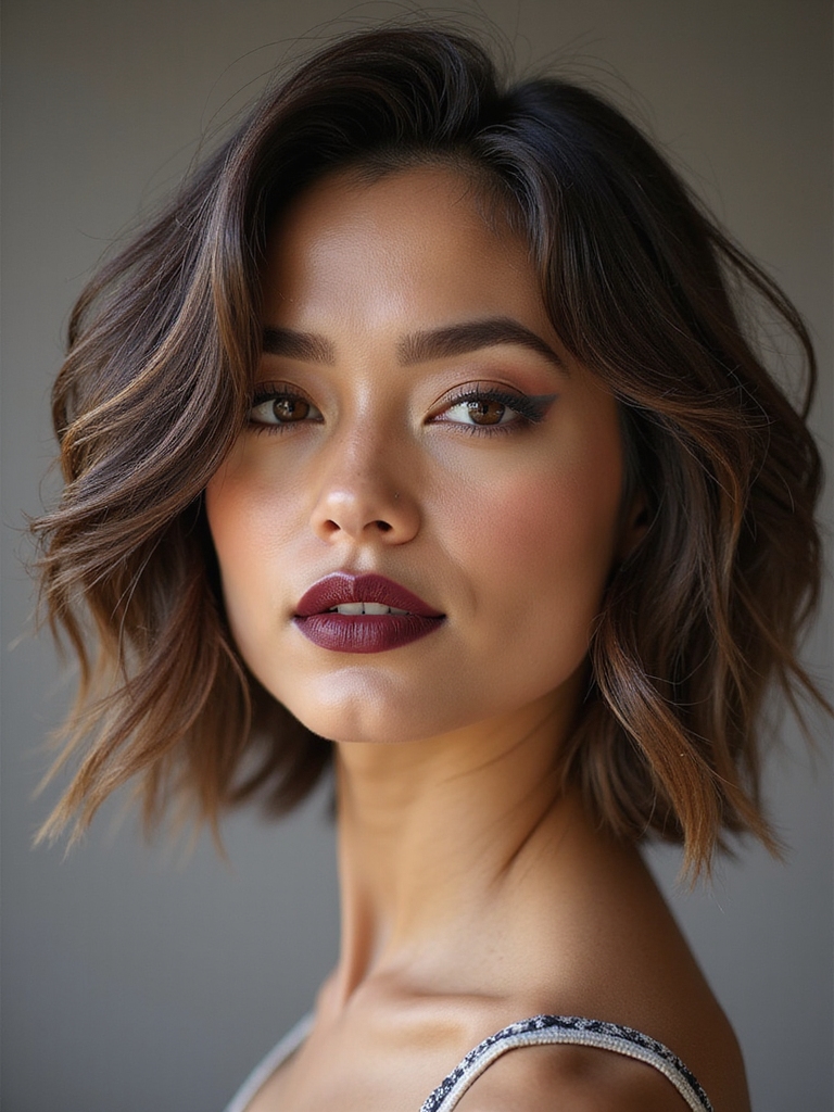 A textured layered messy bob