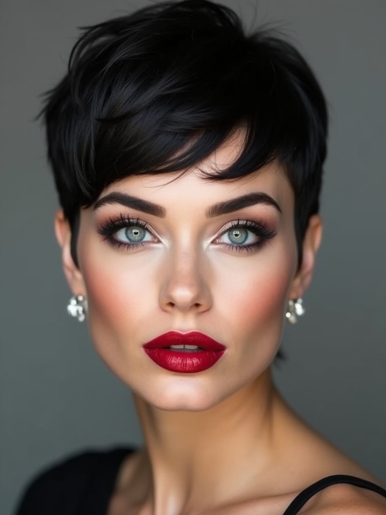 choppy textured pixie with bangs