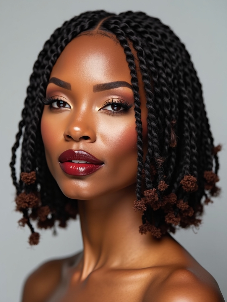 Chunky bob-length twist locs framing the face