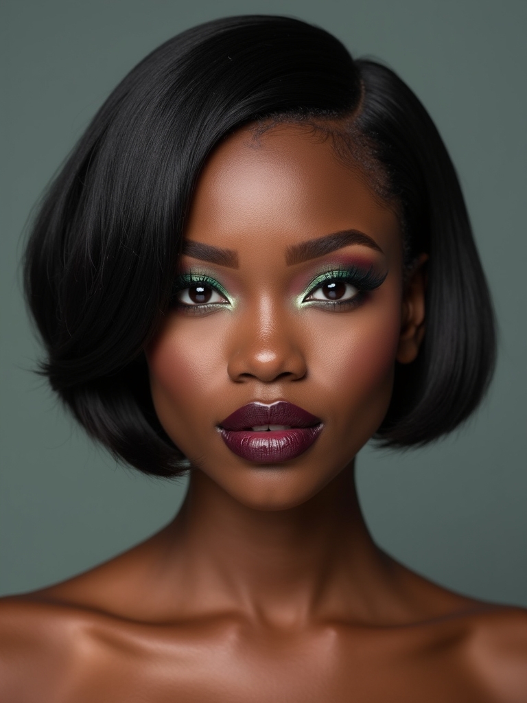 A classic blunt bob on natural hair with defined coils