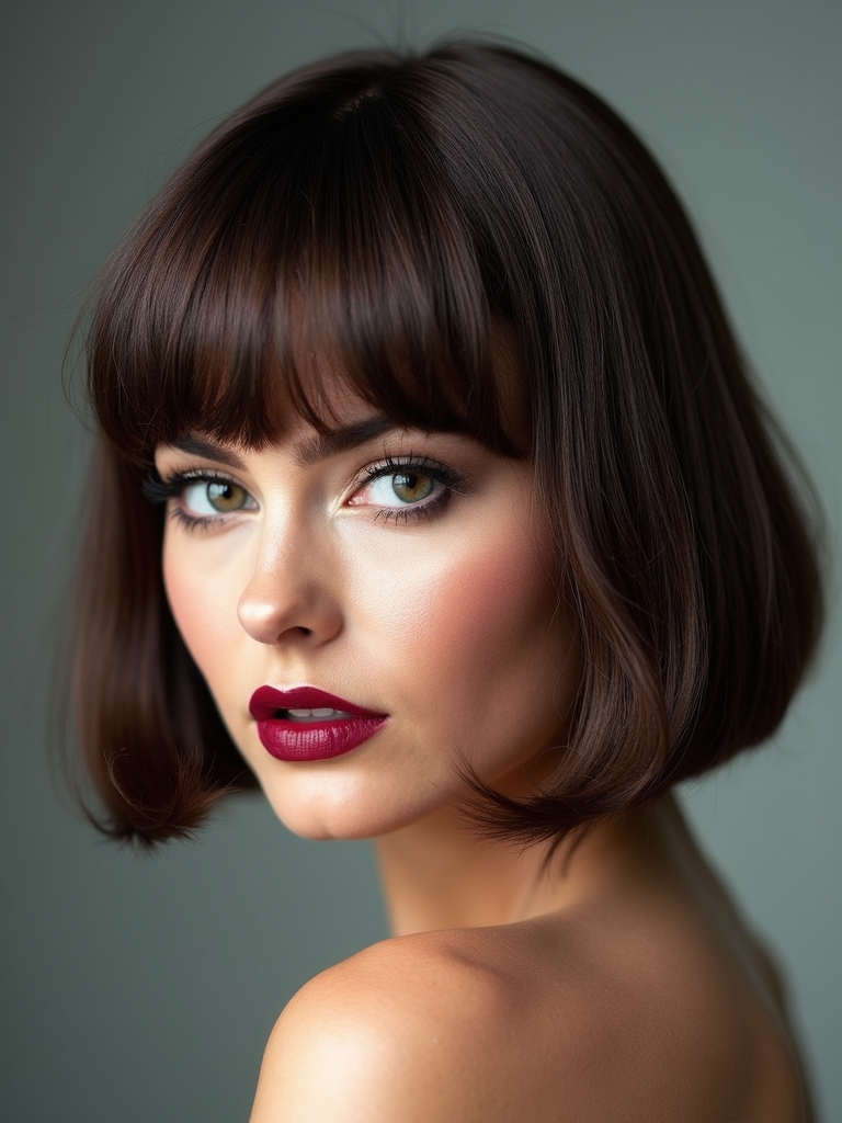A classic chin-length bob with a soft curtain fringe