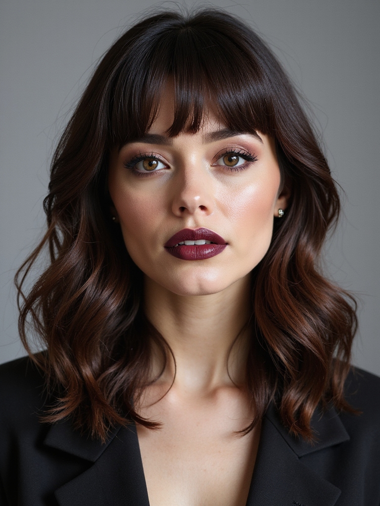 Middle-part fringe round face