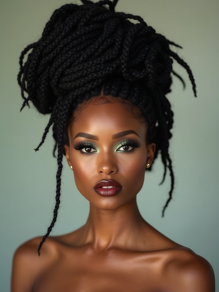 barrel twist loc bun with thick twisted sections visible in the bun