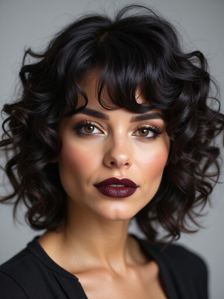 Coily face-framing layers with carefully shaped bangs