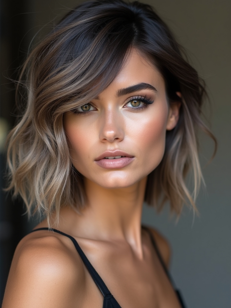 collarbone length feathered wispy layers