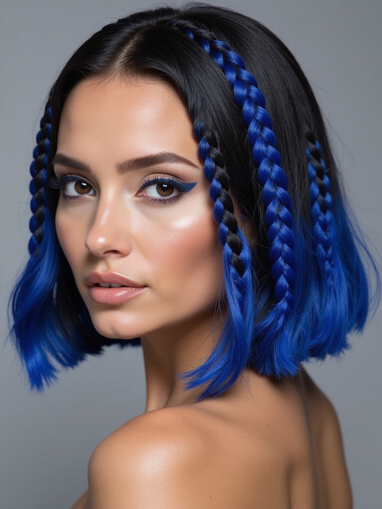 A color-blocked braided bob
