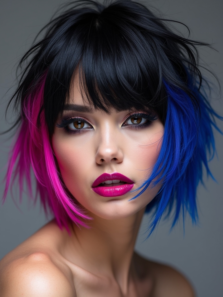 color blocked wolf cut