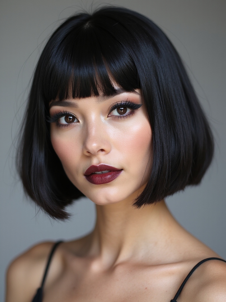 crisp blunt bob with micro bangs