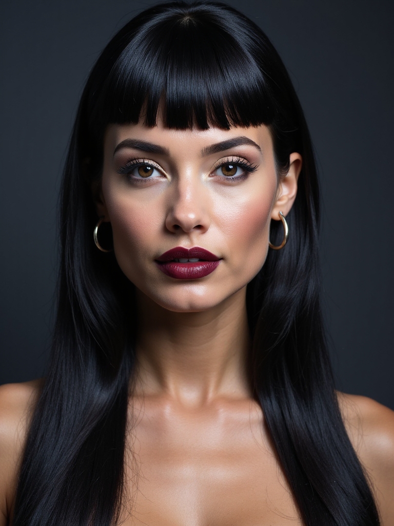An ultra-short fringe with a long sleek ponytail