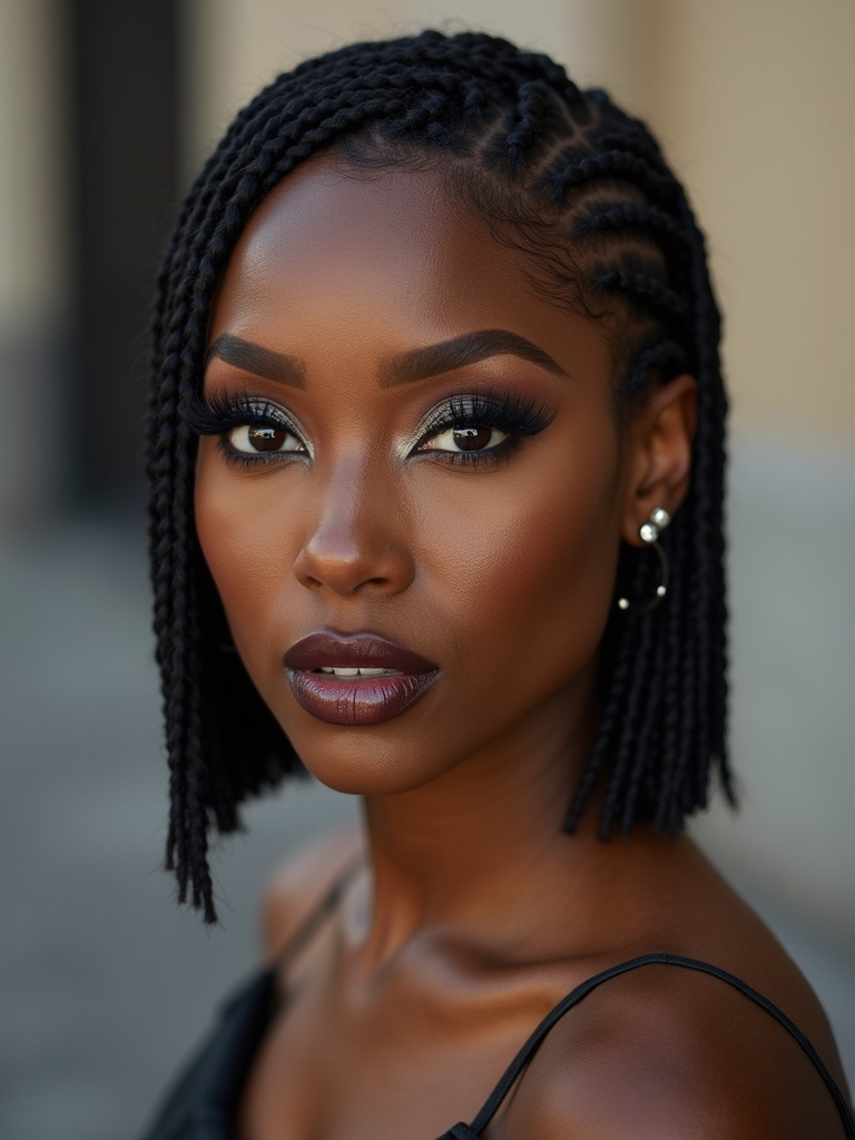 Cropped sisterlocks worn with a clean side part