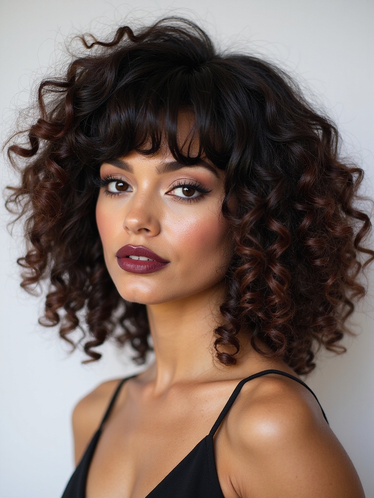 curly bangs controlled voluminous texture