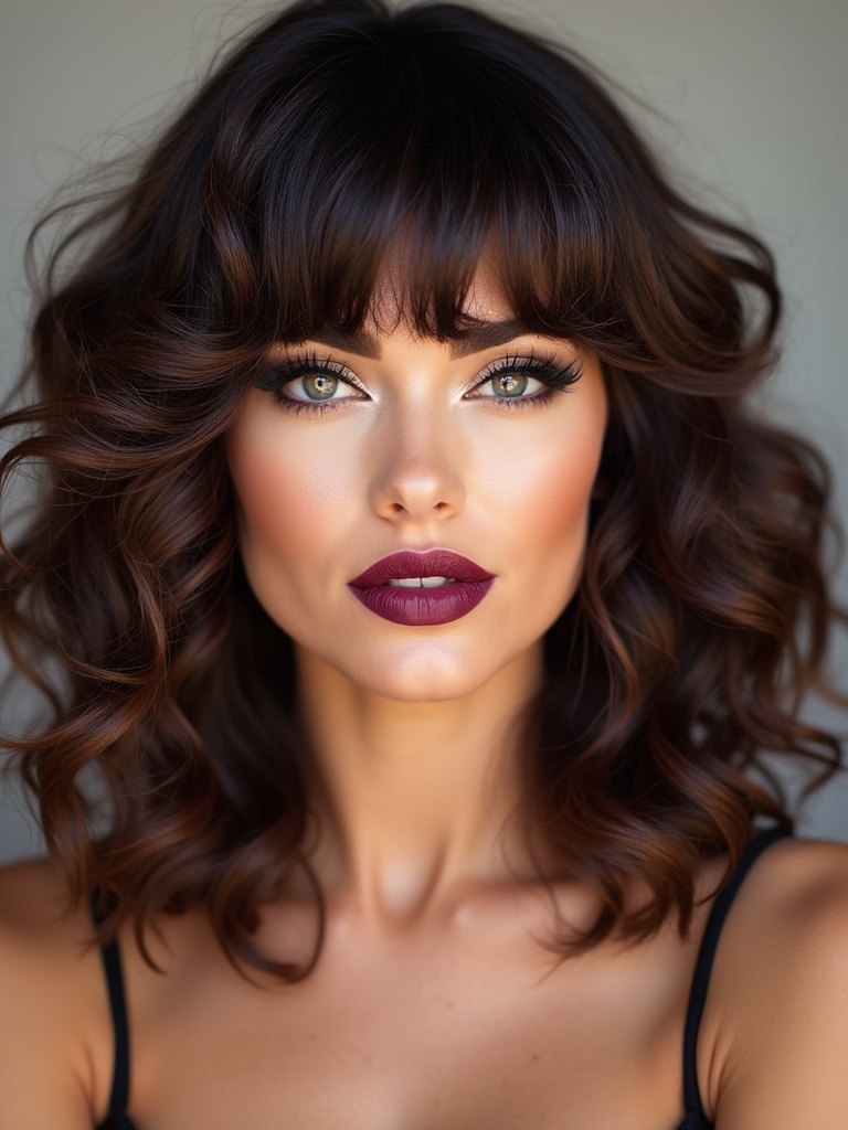 curly curtain bangs with movement