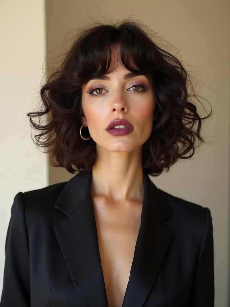 Curly French bob bangs